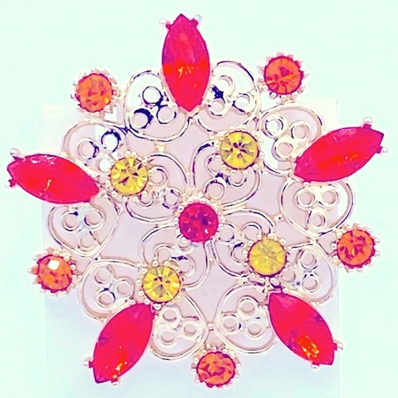 Vintage Emmons Orange, Red And Yellow Rhinestone Brooch Glows Under Black Light - Picture 3 of 8